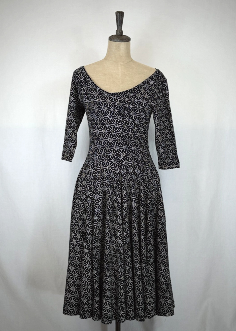 Effie's Heart Stella Print Ava Dress Half-Sleeve Black Cotton w/ Pockets SLo